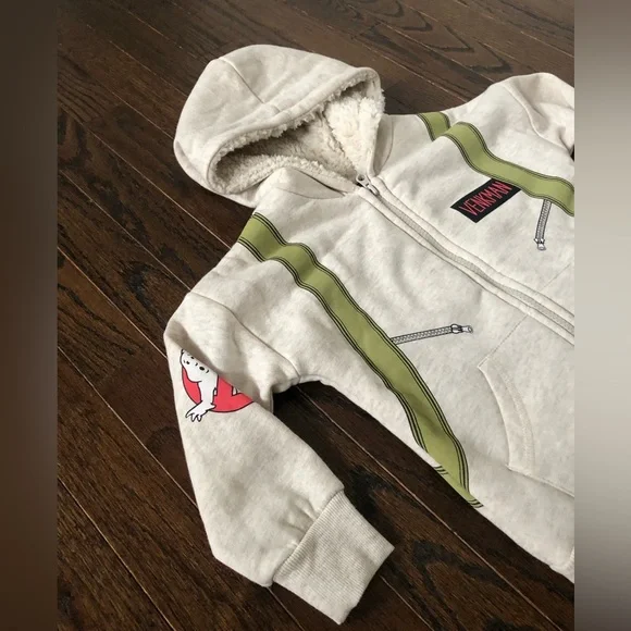 Ghostbusters Boys 3T Beige/Green Venkman Sherpa Lined Hooded Full-Zip Sweatshirt - Picture 2 of 13